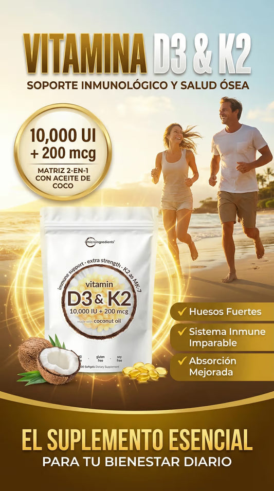 Vitamina D3 + K2 | Fuerza Ósea, Defensas y Protección Cardiovascular en una sola cápsula