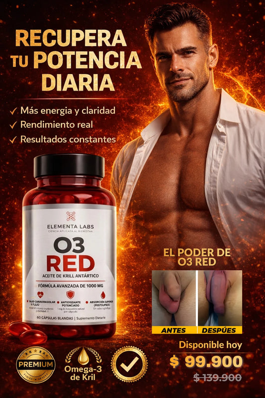 O3 RED® Aceite de Kril Antártico | Energía, deseo y rendimiento masculino real